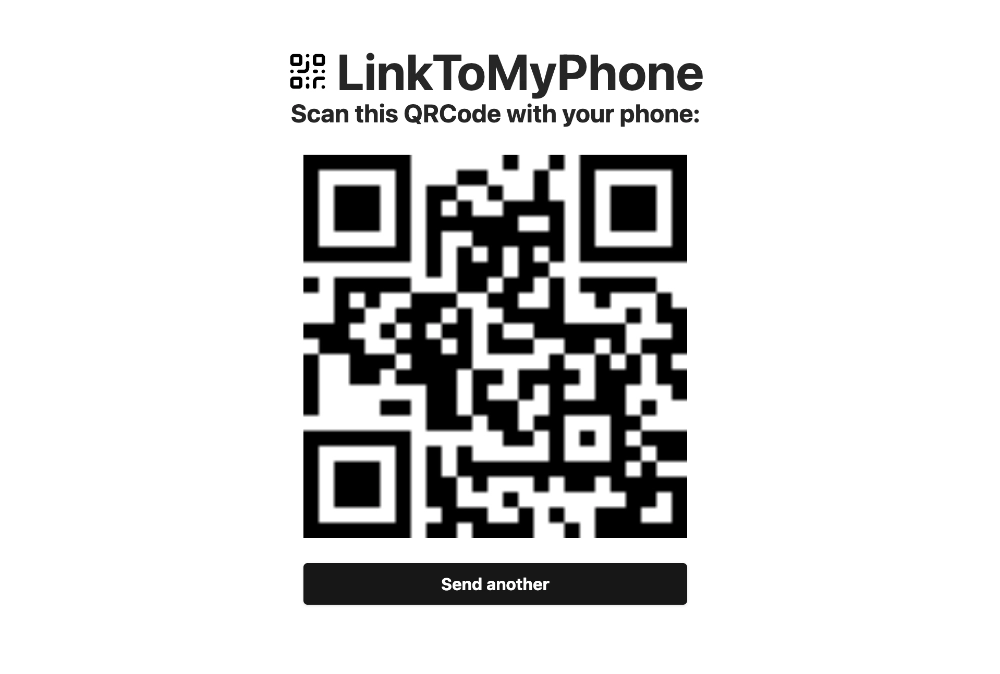 LinkToMyPhone Generated QRCode Page